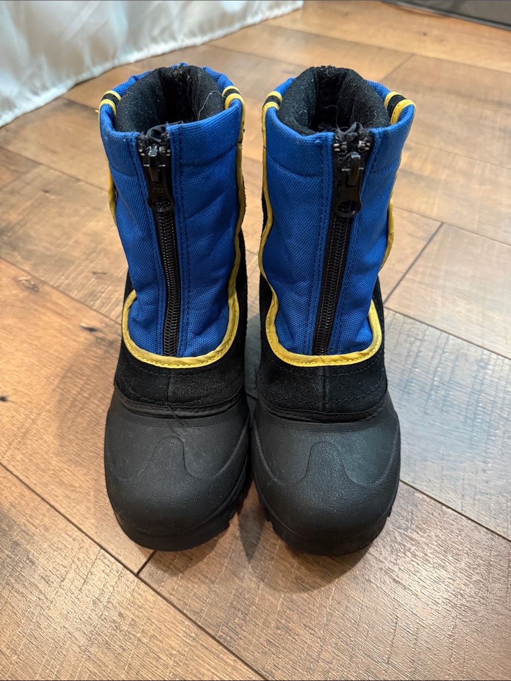 Kids Waterproof Blue and Black Snow Boots with Yellow Trim